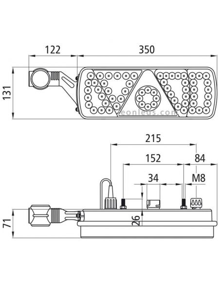 Piloto Trasero LED con Triangulo y Cuerno Ecoled Dimensiones Aspock | LeonLeds Iluminación