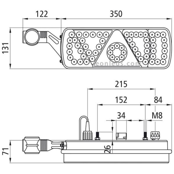 Piloto Trasero LED con Triangulo y Cuerno Ecoled Dimensiones Aspock | LeonLeds Iluminación