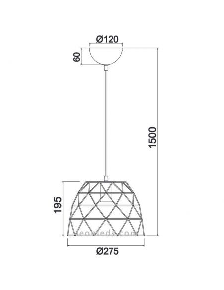 Dimensions Plafonnier filaire noir Haval Trio Lighting | Éclairage LeonLeds