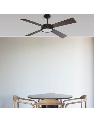 Ventilateur de plafond LED Hydra noir et noyer Faro Barcelona | Éclairage LeonLeds