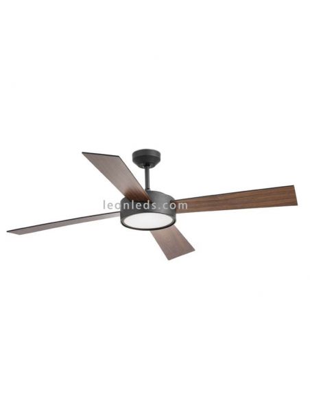 Ventilateur de plafond LED Hydra noir et noyer Faro Barcelona | Éclairage LeonLeds