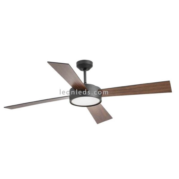 Ventilateur de plafond LED Hydra noir et noyer Faro Barcelona | Éclairage LeonLeds