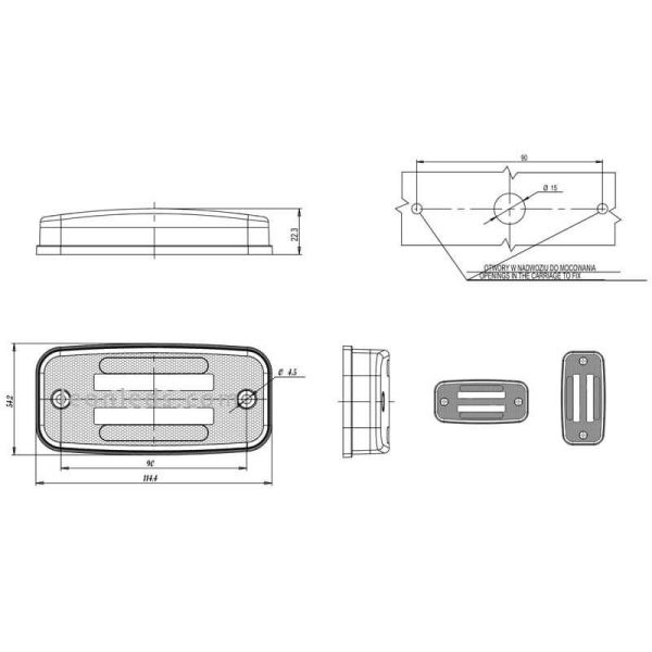 Dimensions Veilleuse LED avec Réflecteur Was -2 Lignes- | Éclairage LeonLeds