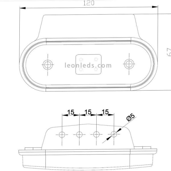 Dimensiones Piloto LED Fristom FT-020 con soporte | LeonLeds Iluminación