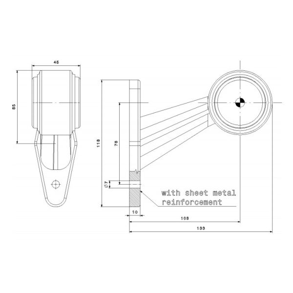 Dimensiones Cuerno LED Diagonal Corto FT-009 C - 2 Funciones Fristom | LeonLeds Iluminación