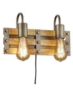 Aplique 2 luces de madera con enchufe e interruptor Khan | LeonLeds Iluminación