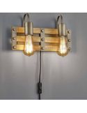Applique murale en bois à 2 lumières avec prise et interrupteur Khan | Éclairage LeonLeds
