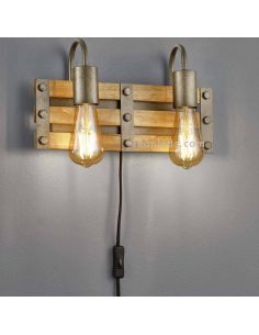 Applique murale en bois à 2 lumières avec prise et interrupteur Khan | Éclairage LeonLeds 2