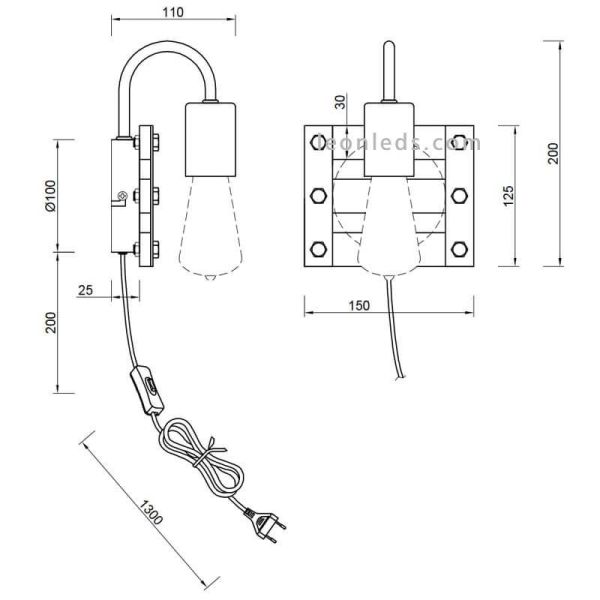 Dimensiones Aplique LED Vintage Khan de Trio Lighting | LeonLeds Iluminación