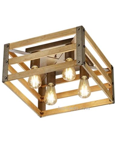 Lâmpada de teto de madeira vintage Khan por Trio Lighting | Leon Iluminação LED