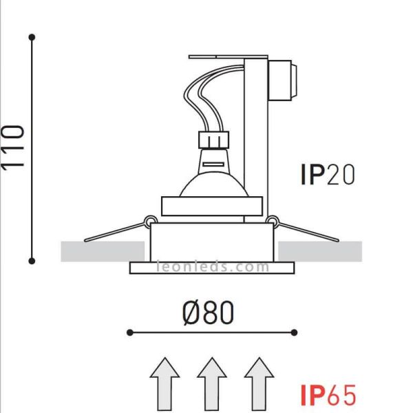 Dimensiones Empotrable estanco redondo mate Bath 12V Matt | LeonLeds Iluminación