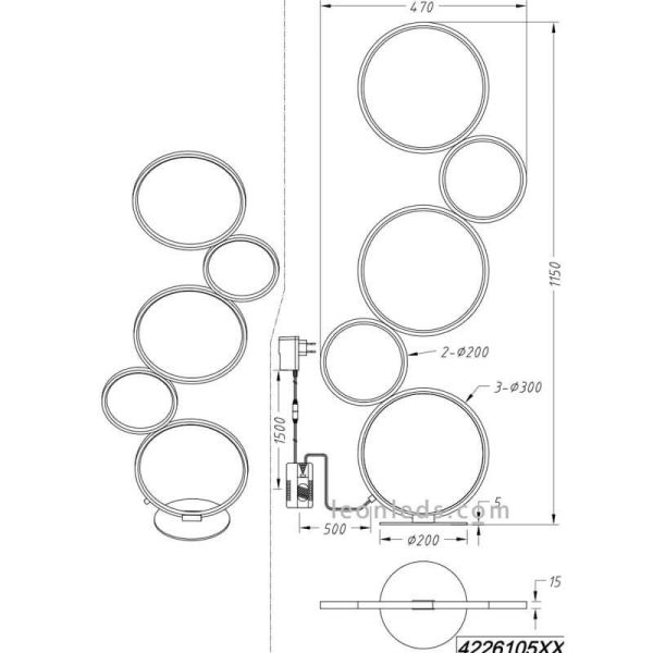 Dimensiones Lámpara de pie LED Rondo de Trio Lighting | LeonLeds Iluminación