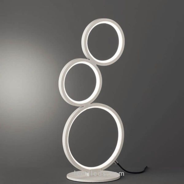 Lámpara de sobremesa LED blanca con círculos Rondo de Trio Lighting | LeonLeds Iluminación