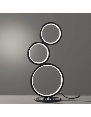 Lámpara de sobremesa LED negra con círculos Rondo de Trio Lighting | LeonLeds Iluminación
