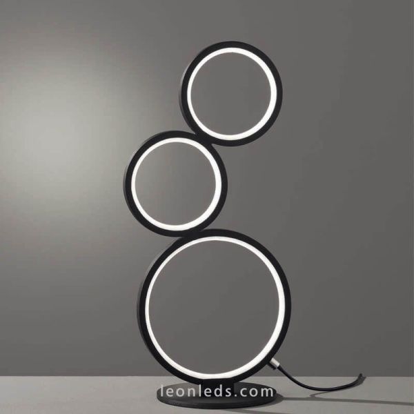 Lámpara de sobremesa LED negra con círculos Rondo de Trio Lighting | LeonLeds Iluminación
