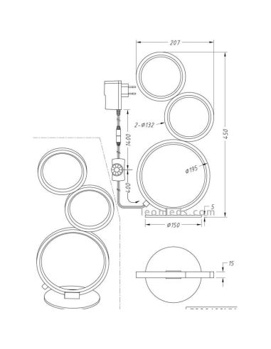 Dimensiones Lámpara de sobremesa LED con circulos Rondo de Trio Lighting | LeonLeds Iluminación