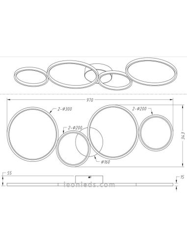 Dimensiones Plafón LED moderno grande Rondo de Trio Lighting | LeonLeds Iluminación
