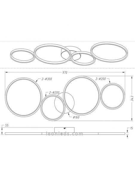Dimensions Grand Plafonnier LED Moderne Rondo par Trio Lighting | Éclairage LeonLeds