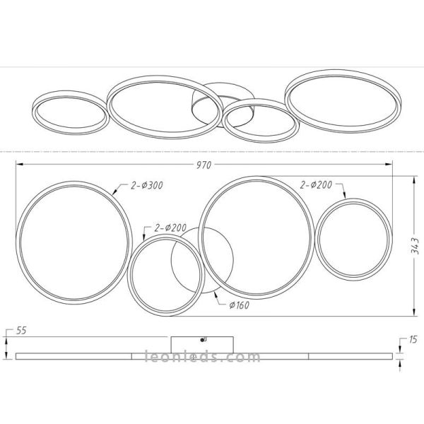 Dimensiones Plafón LED moderno grande Rondo de Trio Lighting | LeonLeds Iluminación