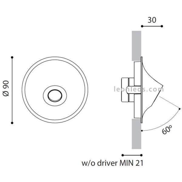 Dimensiones Bañador LED de pared Rhino de ArkosLight | LeonLeds Iluminación
