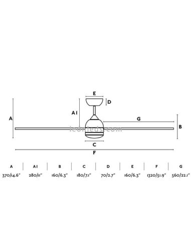 Dimensões Ventilador de teto LED branco e madeira Poros | Leon Iluminação LED