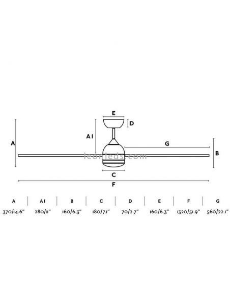 Dimensões Ventilador de teto LED branco e madeira Poros | Leon Iluminação LED