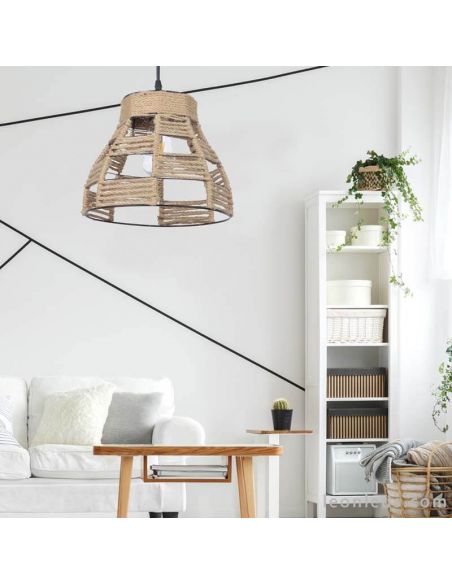 Plafonnier noir et corde de jute | Éclairage LeonLeds