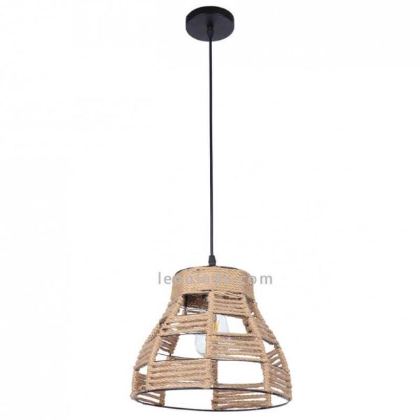 Luminária de teto preta e corda de juta rústica | Leon Iluminação LED