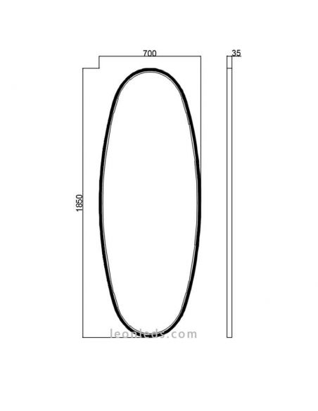 Dimensions du grand miroir LED Onix ACB noir 58 W | LeonLeds Lighting