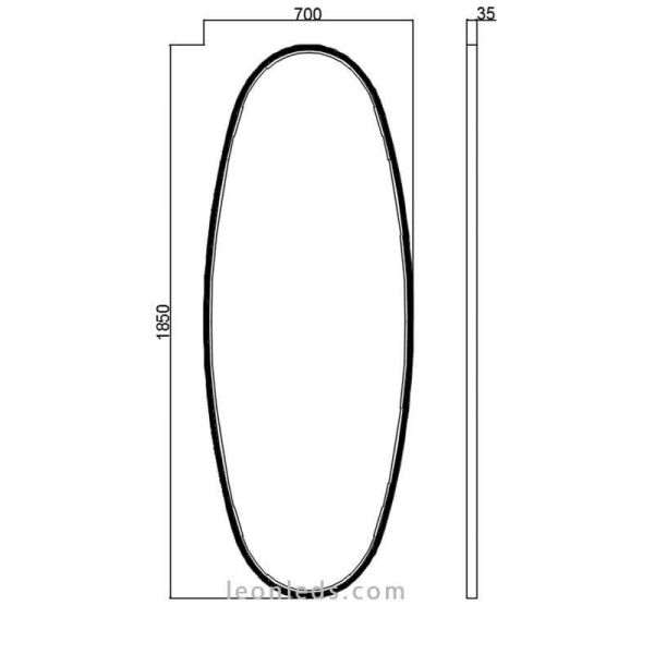 Dimensões do grande espelho LED Onix ACB preto de 58 W | LeonLeds Lighting