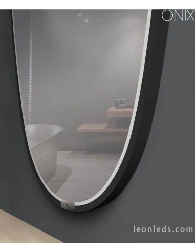 Grande espelho de LED preto Onix ACB de 58 W | LeonLeds Lighting