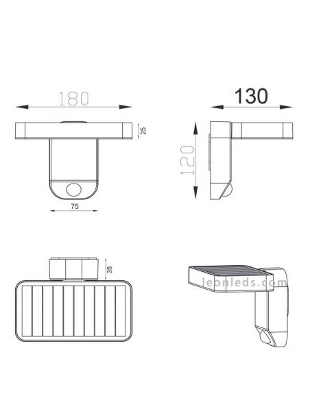 Dimensões Moderno aplique solar LED com sensor de movimento Fomasa | Leon Iluminação LED