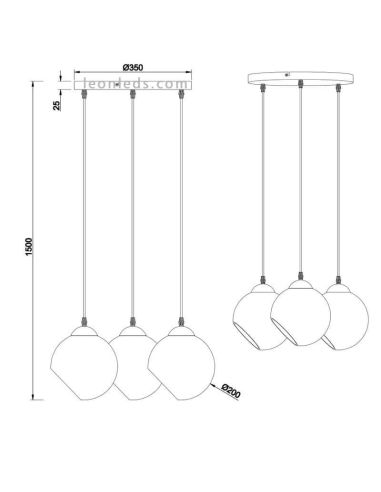 Dimensões Luminária de teto em cristal estilo moderno | Leon Iluminação LED