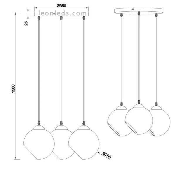 Dimensiones Lámpara de techo cristal de estilo moderno | LeonLeds Iluminación