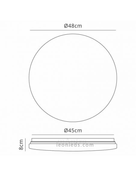 Dimensiones plafón LED redondo 48Cm Zero II 5942 | LeonLeds Iluminación