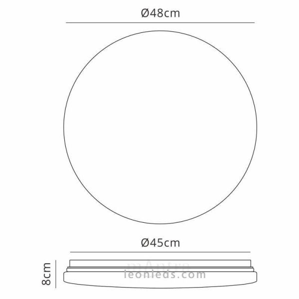 Dimensiones plafón LED redondo 48Cm Zero II 5942 | LeonLeds Iluminación