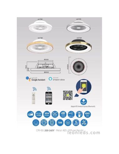 Ventilateur de plafond LED Bois Tibet 7126 | Éclairage LeonLeds