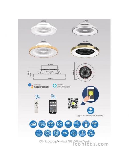 Ventilateur de plafond LED Bois Tibet 7126 | Éclairage LeonLeds