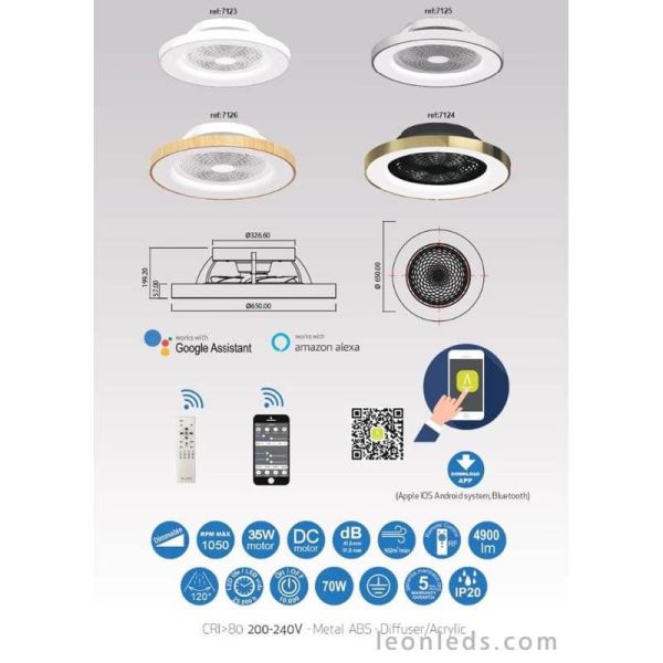 Plafón Ventilador LED Madera Tibet 7126 | LeonLeds Iluminación