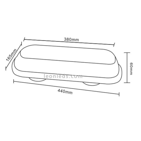 Dimensiones Mini Puente LED Plano Ambar con conector de mechero NR65 TA1 Agropar | LeonLeds