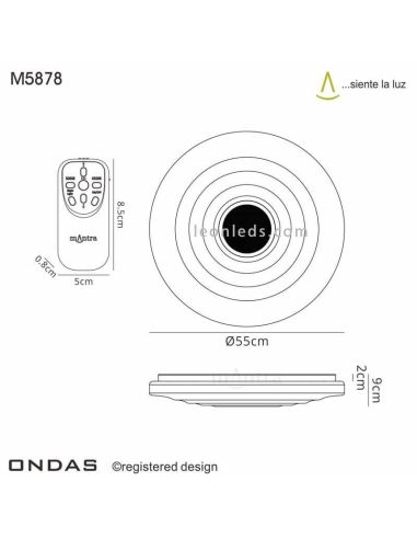 Dimensiones Plafón LED con altavoz Ondas 5878 Mantra | LeonLeds Iluminación