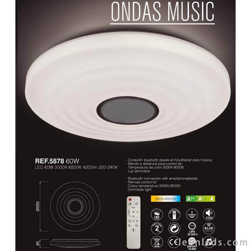Plafón LED con altavoz Ondas Mantra 5878 | LeonLeds.com
