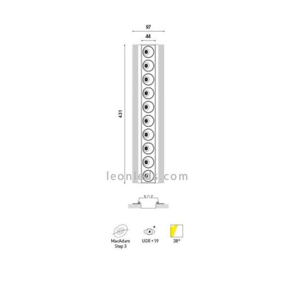 Dimensions : Downlight LED noir Foster asymétrique sans bordure 10 ArkosLight | LeonLeds Lighting