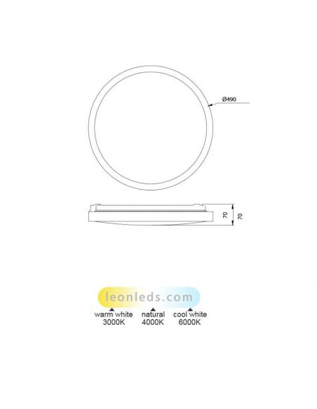 Dimensões Plafon LED Classic Naxos 40W 6451 Mantra | Leon Iluminação LED