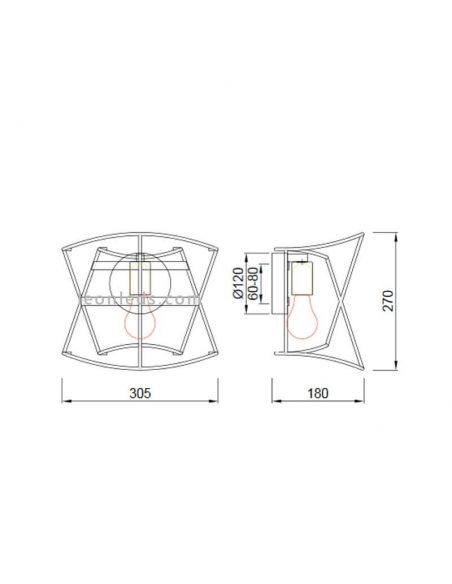 Dimensions Applique murale d'extérieur moderne Polynésie Beige Foncé 7133 | Éclairage LeonLeds