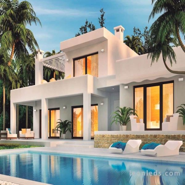 Chalet de lujo con Aplique exterior rectangular Utah Blanco de Mantra 7051 | LeonLeds