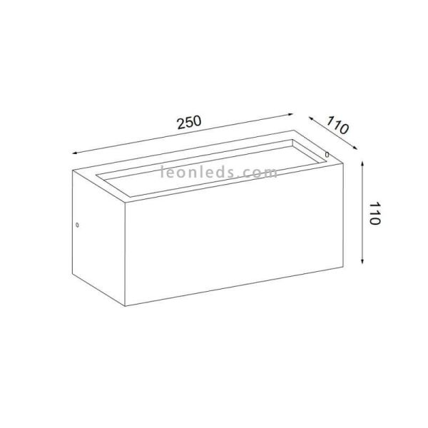 Dimensiones Aplique exterior rectangular Utah de Mantra | LeonLeds Iluminación