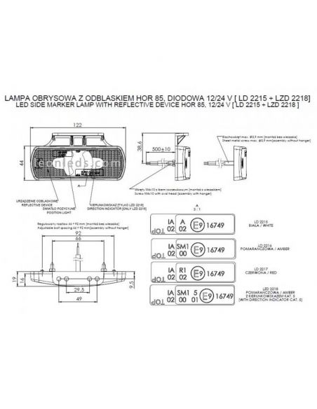 Dimensions Indicateur LED Jauge Ambre Blanc Rouge Approuvé | Éclairage LeonLeds