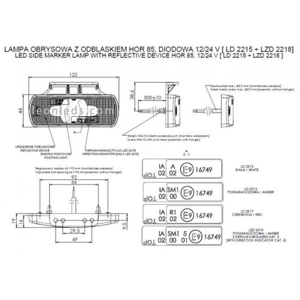 Dimensions Indicateur LED Jauge Ambre Blanc Rouge Approuvé | Éclairage LeonLeds
