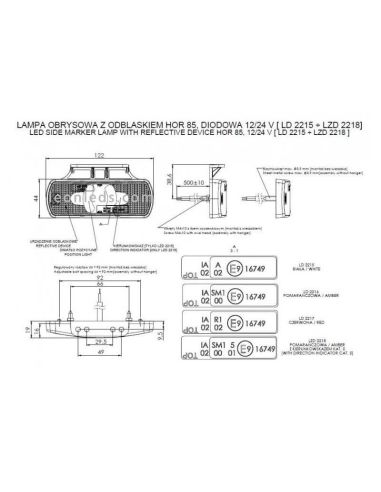 Dimensions Jauge LED feux avec support Ambre Blanc Rouge Horpol | Éclairage LeonLeds